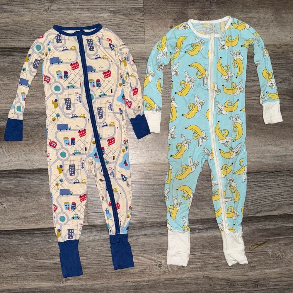 Boys Little Sleepies Sleepers * 18-24 Months * Banana * Cars / Trucks * Bamboo